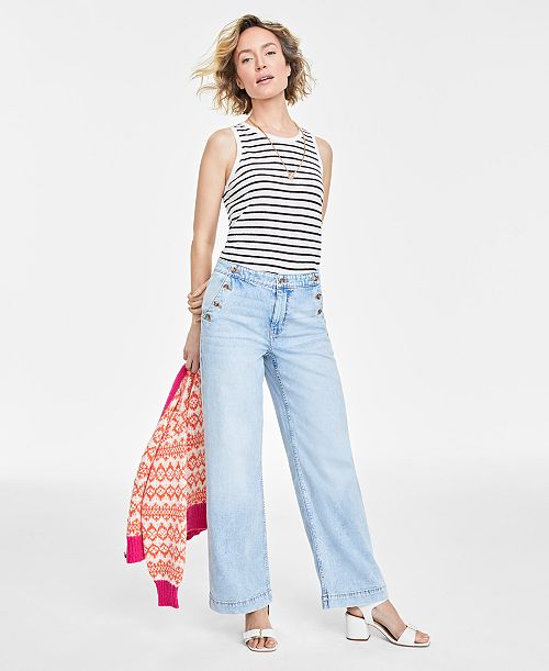 On 34th Women's Sailor High-Rise Wide-Leg Jeans Regular & Short Created for Macy's Women's Fashion Shoes & Accessories