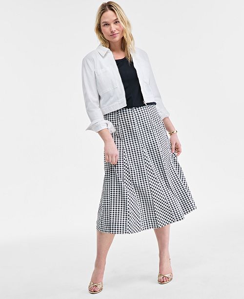 On 34th Women's Seersucker Gingham Midi Skirt Exclusively At Macy's Women's Fashion Shoes & Accessories