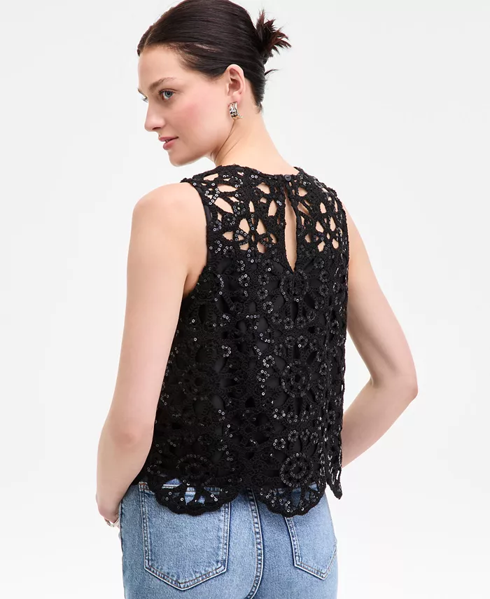 On 34th Women's Sequin Crochet Scallop-Hem Tank Exclusively At Macy's Women's Fashion Shoes & Accessories