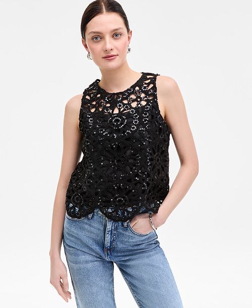 On 34th Women's Sequin Crochet Scallop-Hem Tank Exclusively at Macy's Women's Fashion Shoes & Accessories