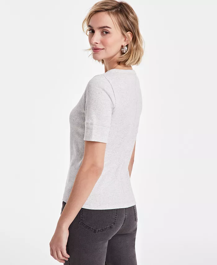 On 34th Women's Short Sleeve Ribbed Henley Tee Exclusively At Macy's Women's Fashion Shoes & Accessories