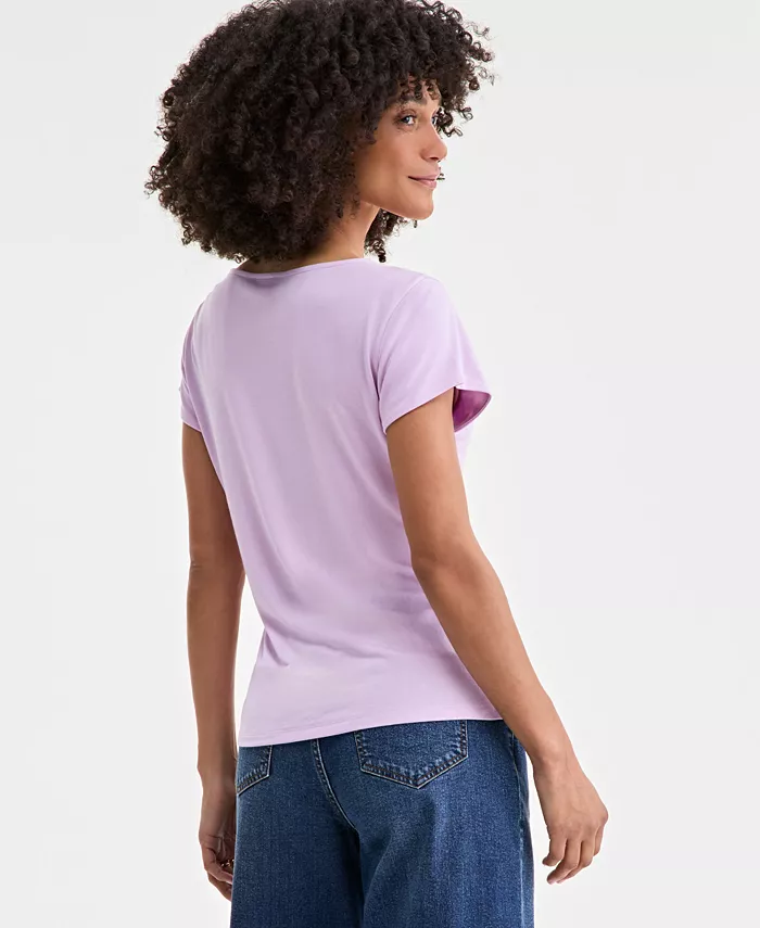 On 34th Women's Side-Tie Short-Sleeve Top Exclusively At Macy's Women's Fashion Shoes & Accessories