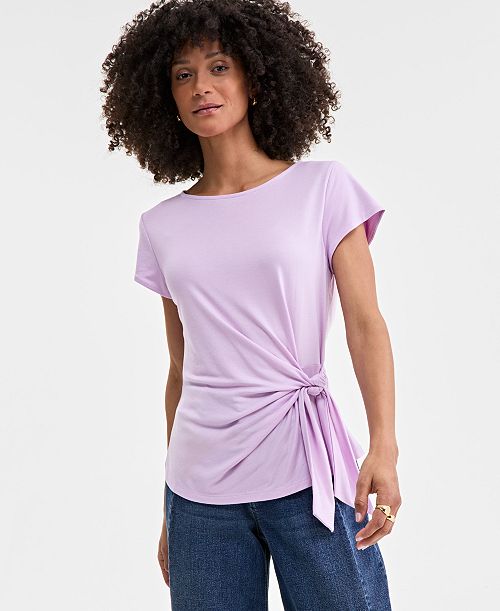 On 34th Women's Side-Tie Short-Sleeve Top Exclusively at Macy's Women's Fashion Shoes & Accessories