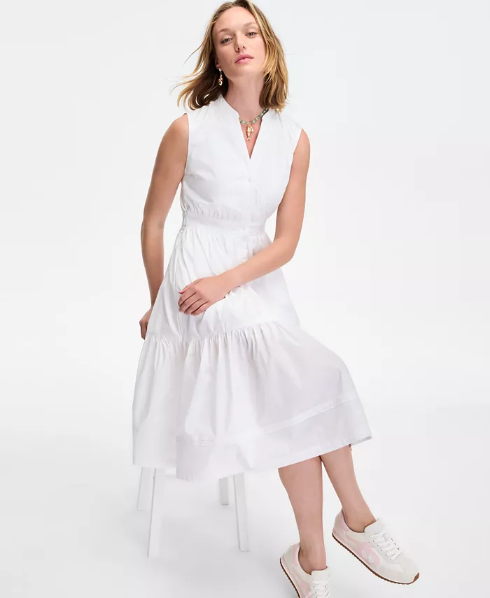 On 34th Women's Sleeveless Tiered Midi Shirtdress Exclusively At Macy's Women's Fashion Shoes & Accessories
