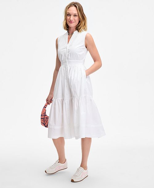 On 34th Women's Sleeveless Tiered Midi Shirtdress Exclusively at Macy's Women's Fashion Shoes & Accessories