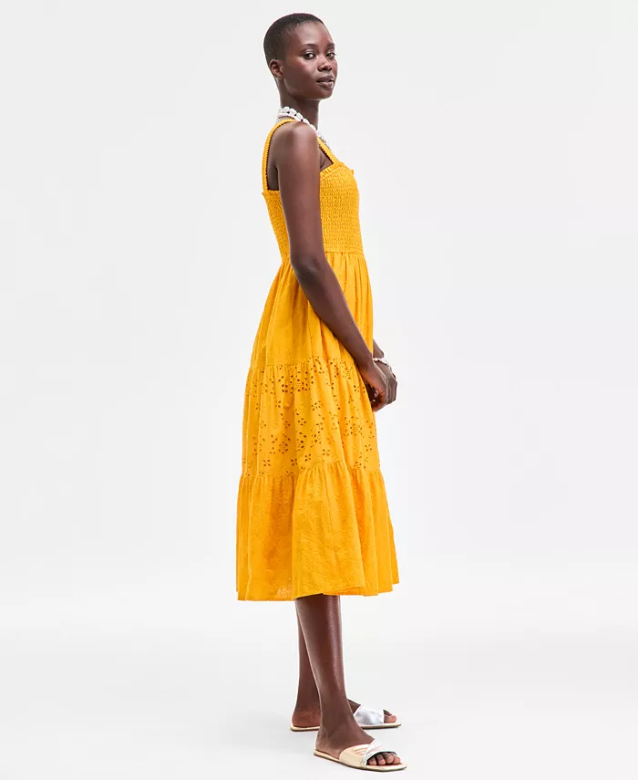 On 34th Women's Smocked Embroidered Eyelet Midi Dress Exclusively At Macy's Women's Fashion Shoes & Accessories