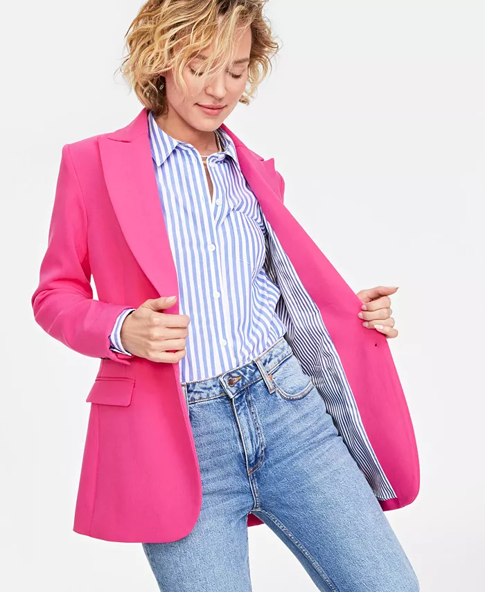 On 34th Women's Solid One-Button Boyfriend Blazer Created For Macy's Women's Fashion Shoes & Accessories