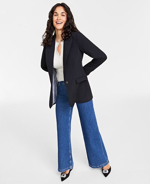 On 34th Women's Solid One-Button Boyfriend Blazer Created for Macy's Women's Fashion Shoes & Accessories