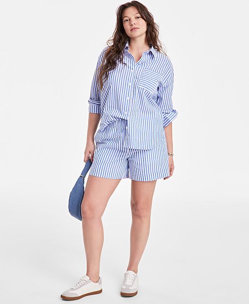 On 34th Women's Striped Shirt & Striped Shorts Exclusively at Macy's Women's Fashion Shoes & Accessories