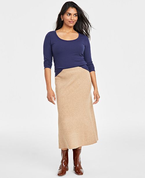 On 34th Women's Sweater-Knit Trumpet Midi Skirt Created for Macy's Women's Fashion Shoes & Accessories