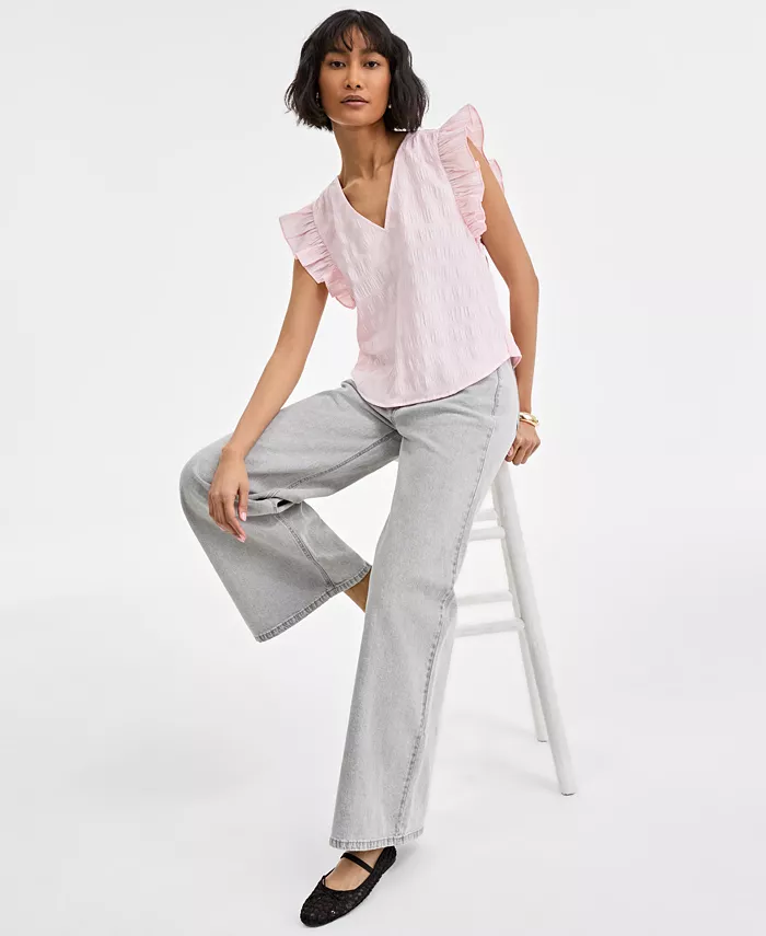 On 34th Women's Textured Sleeveless Ruffle Femme Top Exclusively At Macy's Women's Fashion Shoes & Accessories