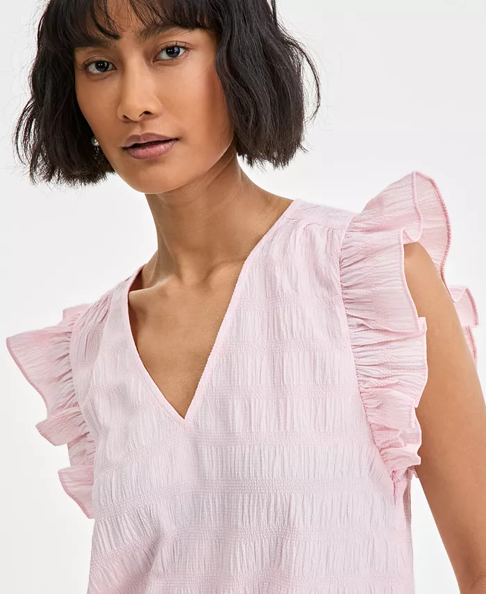 On 34th Women's Textured Sleeveless Ruffle Femme Top Exclusively At Macy's Women's Fashion Shoes & Accessories