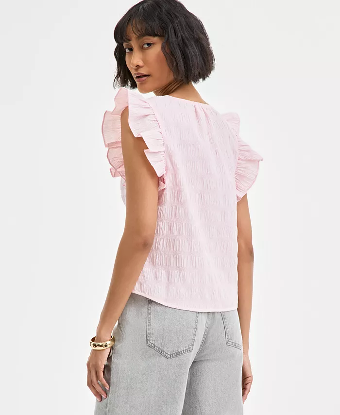 On 34th Women's Textured Sleeveless Ruffle Femme Top Exclusively At Macy's Women's Fashion Shoes & Accessories