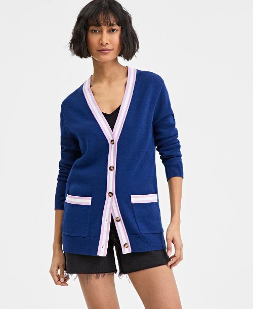 On 34th Women's Tipped Boyfriend Cardigan Exclusively at Macy's Women's Fashion Shoes & Accessories