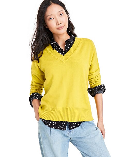 On 34th Women's V-Neck Dropped-Shoulder Sweater Created for Macy's Women's Fashion Shoes & Accessories