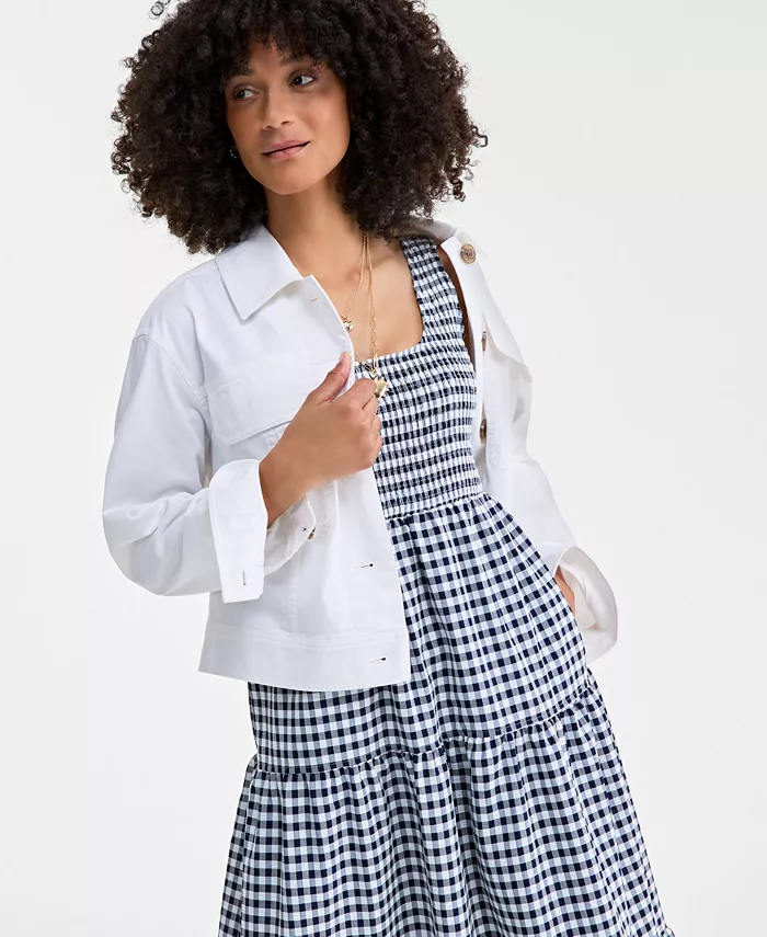 On 34th Women's Woven Gingham Tiered Scoop-Neck Tank Midi Dress Exclusively At Macy's Women's Fashion Shoes & Accessories