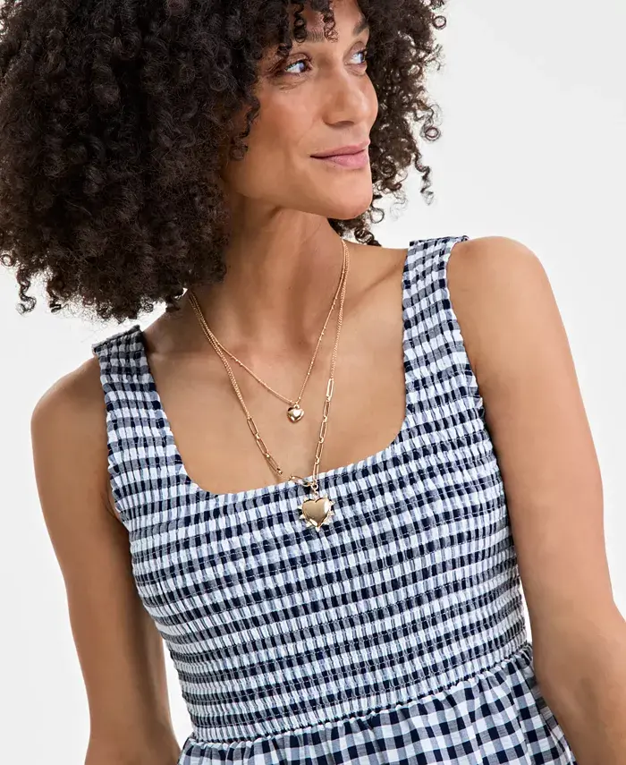 On 34th Women's Woven Gingham Tiered Scoop-Neck Tank Midi Dress Exclusively At Macy's Women's Fashion Shoes & Accessories