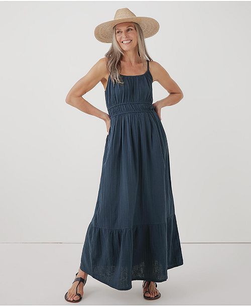 Pact Women's Organic Cotton Coastal Double Gauze Cami Maxi Dress Women's Fashion Shoes & Accessories