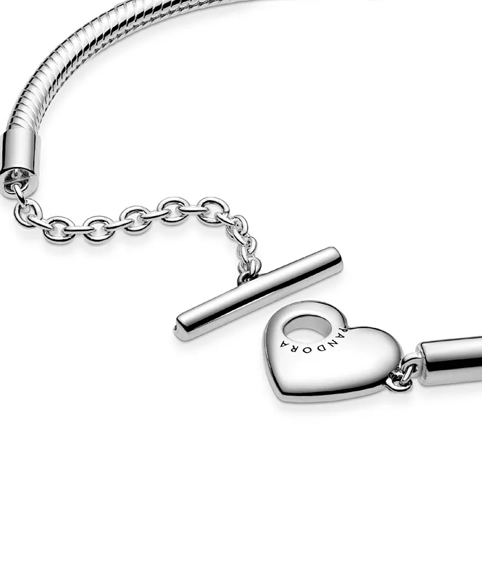 Pandora Moments Heart T-Bar Snake Chain Bracelet Jewelry & Watches