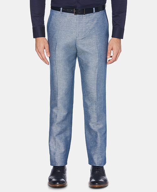 Perry Ellis Portfolio Perry Ellis Men's Portfolio Modern-Fit Linen/Cotton Solid Dress Pants Men's Fashion & Accessories
