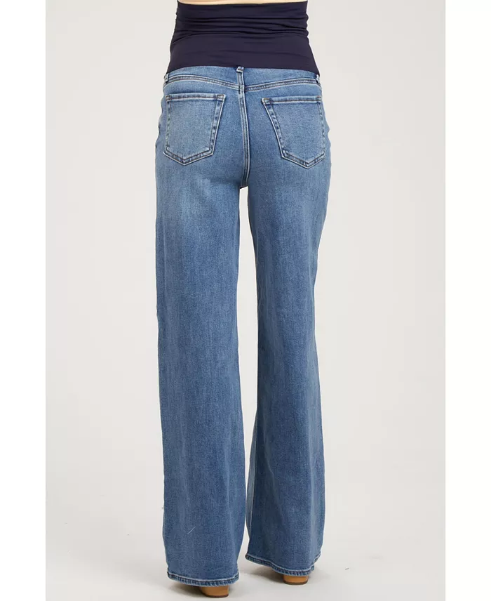 Pinkblush Blue Wide Leg Maternity Jeans Women's Fashion Shoes & Accessories