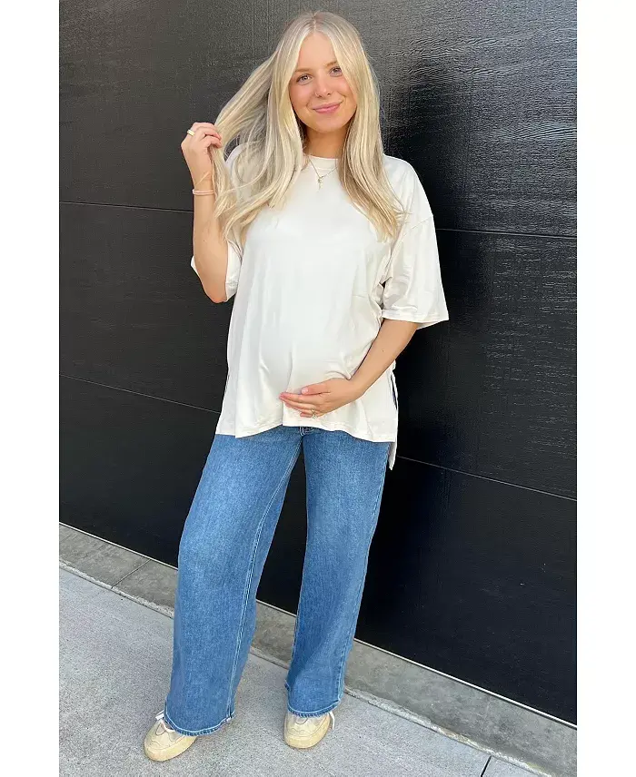 Pinkblush Blue Wide Leg Maternity Jeans Women's Fashion Shoes & Accessories