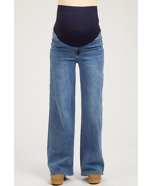 Pinkblush Blue Wide Leg Maternity Jeans Women's Fashion Shoes & Accessories