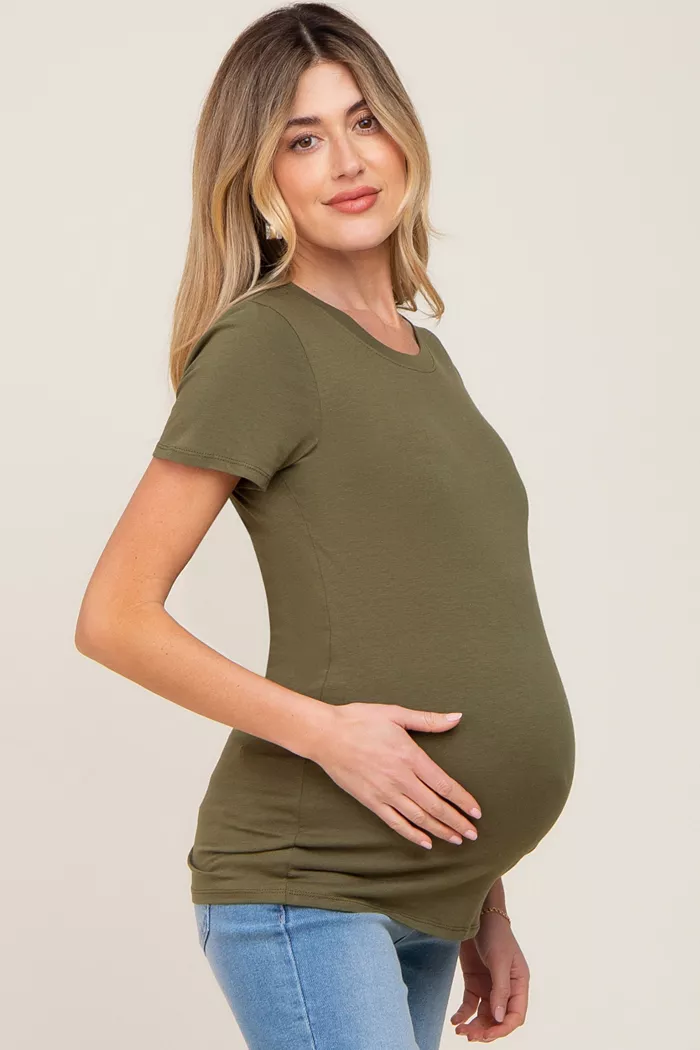 Pinkblush Maternity Black Basic Crew Neck Tee Women's Fashion Shoes & Accessories