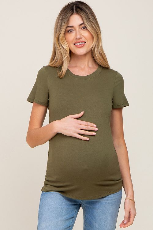 Pinkblush Maternity Black Basic Crew Neck Tee Women's Fashion Shoes & Accessories