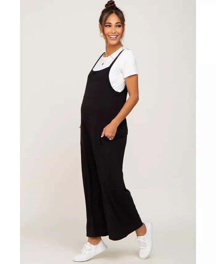Pinkblush Maternity Black Sleeveless Pocketed Wide Leg Jumpsuit Women's Fashion Shoes & Accessories