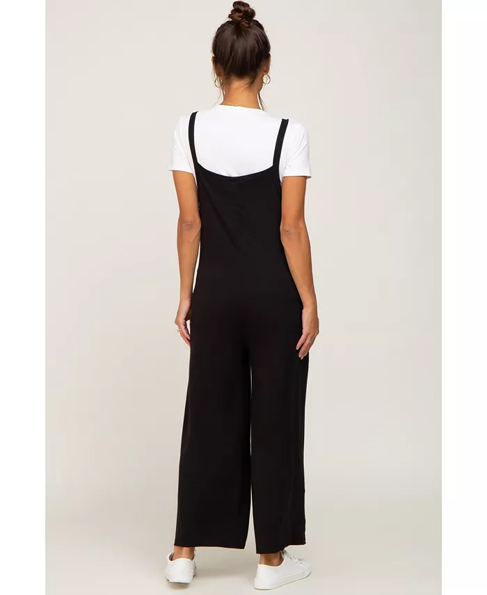 Pinkblush Maternity Black Sleeveless Pocketed Wide Leg Jumpsuit Women's Fashion Shoes & Accessories