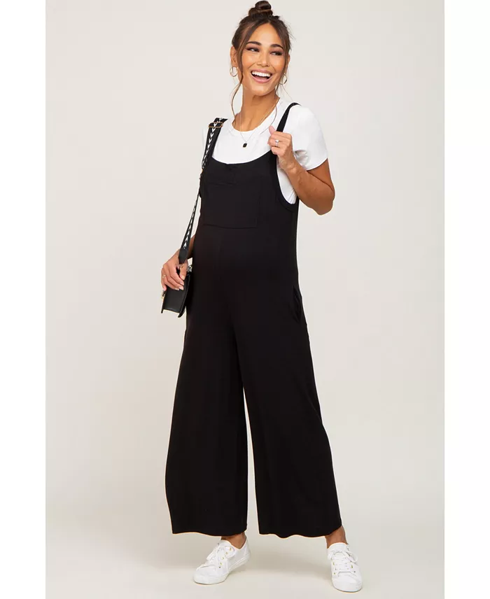 Pinkblush Maternity Black Sleeveless Pocketed Wide Leg Jumpsuit Women's Fashion Shoes & Accessories