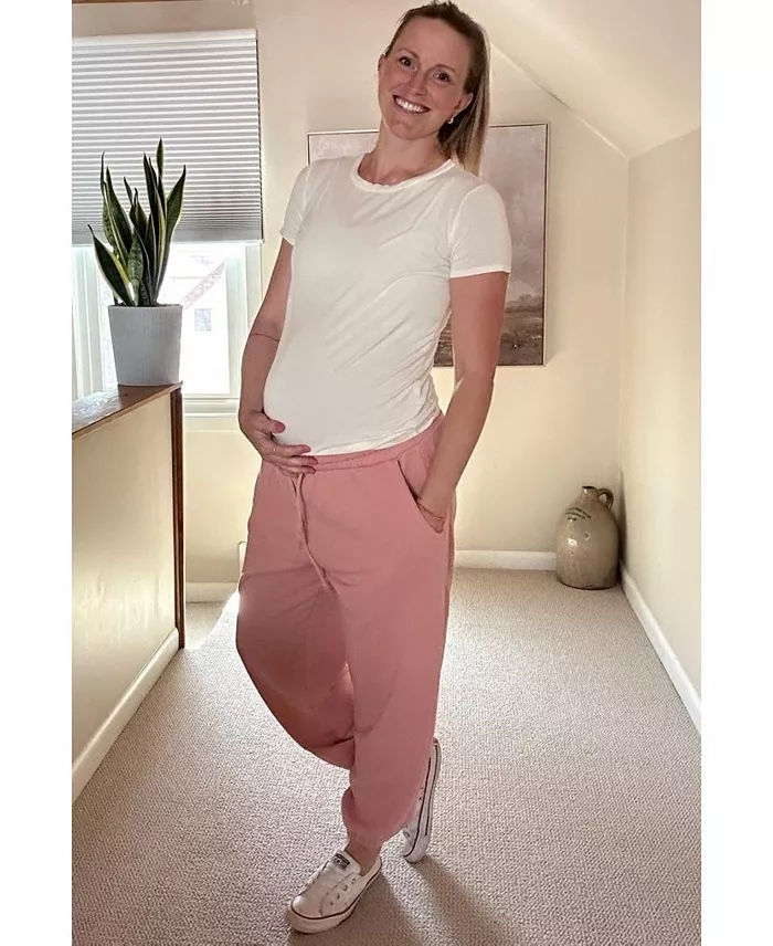 Pinkblush Maternity Blue Basic Short Sleeve Top Women's Fashion Shoes & Accessories