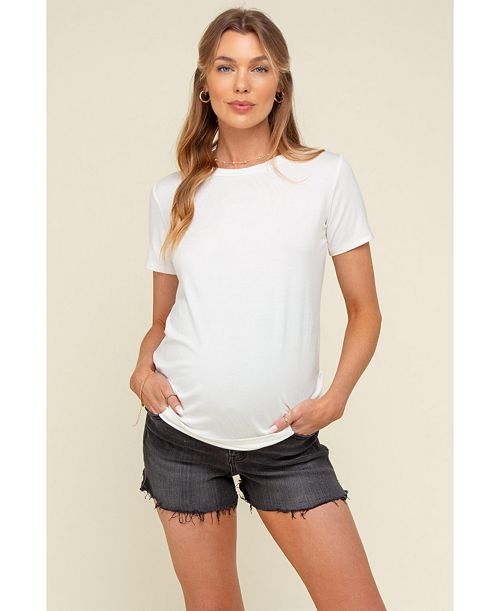 Pinkblush Maternity Blue Basic Short Sleeve Top Women's Fashion Shoes & Accessories