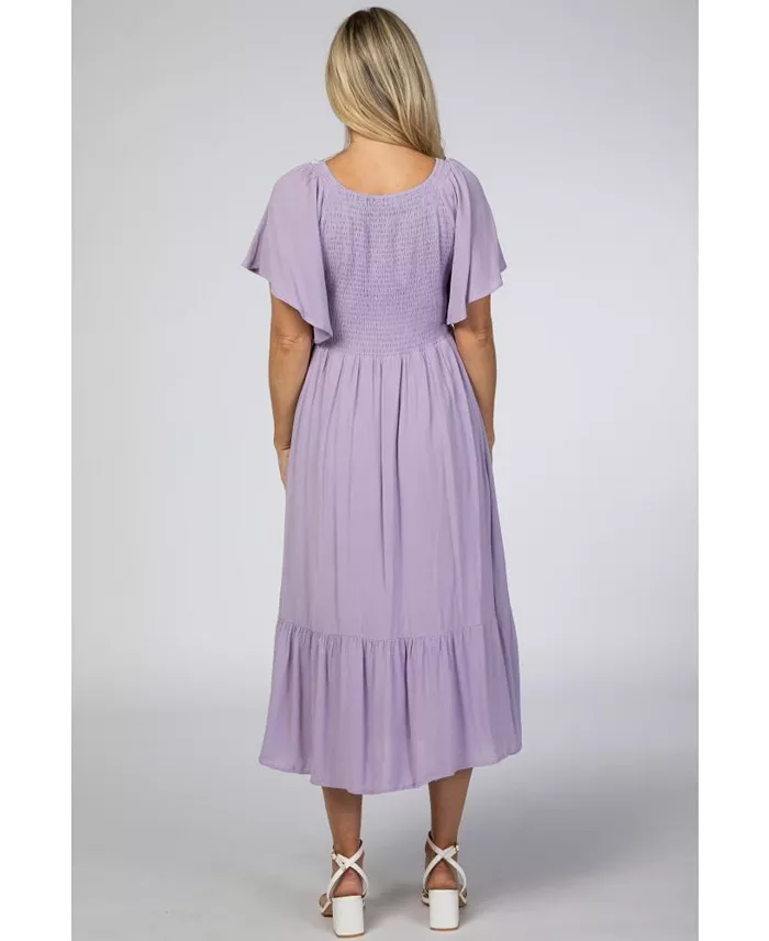 Pinkblush Maternity Lavender Smocked Ruffle Dress Women's Fashion Shoes & Accessories