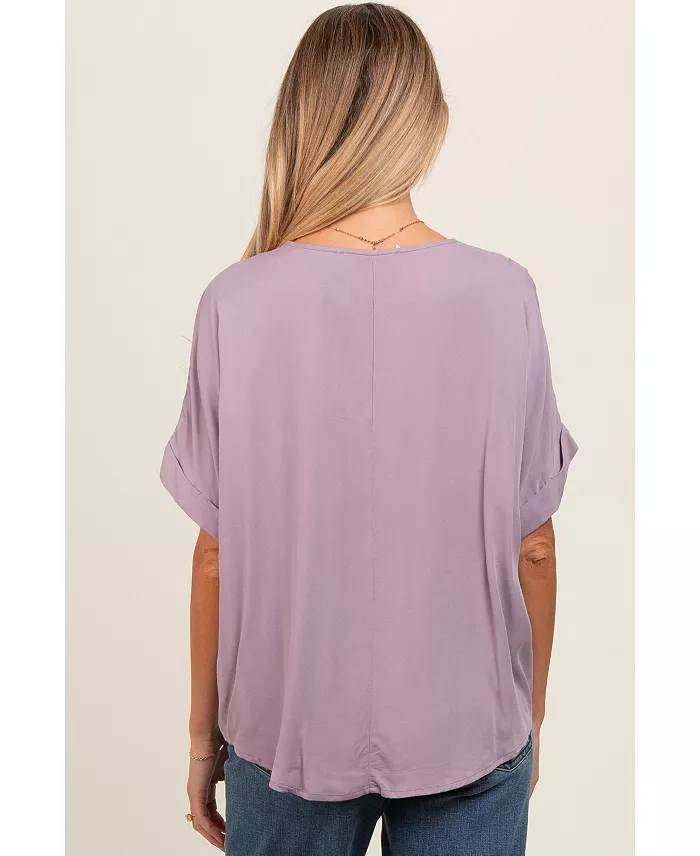 Pinkblush Maternity Lavender V-Neck Pin-Tuck Detail Top Women's Fashion Shoes & Accessories