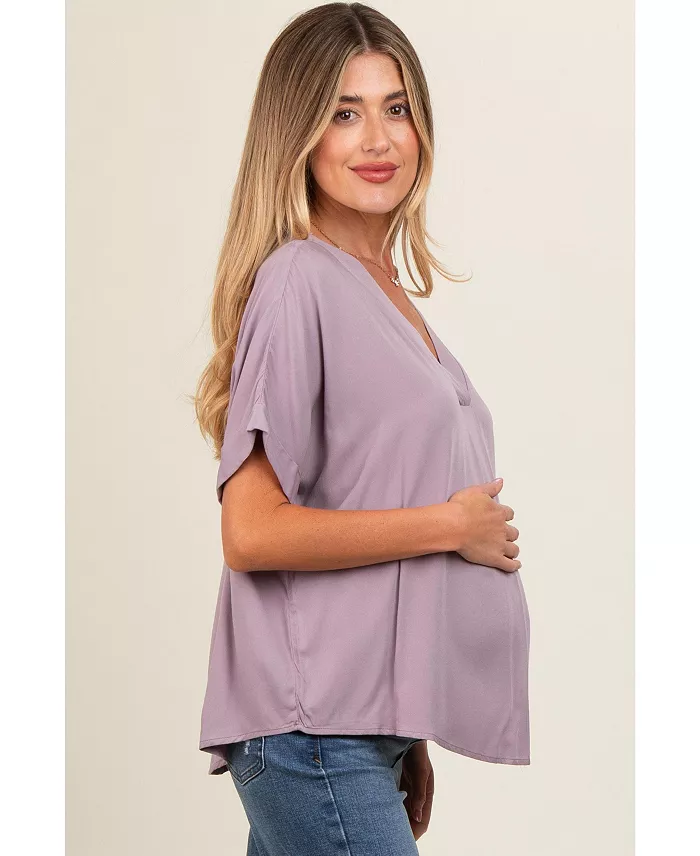Pinkblush Maternity Lavender V-Neck Pin-Tuck Detail Top Women's Fashion Shoes & Accessories
