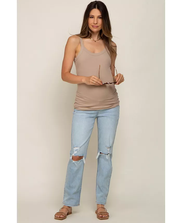 Pinkblush Maternity Light Blue Distressed Knee Jeans Women's Fashion Shoes & Accessories