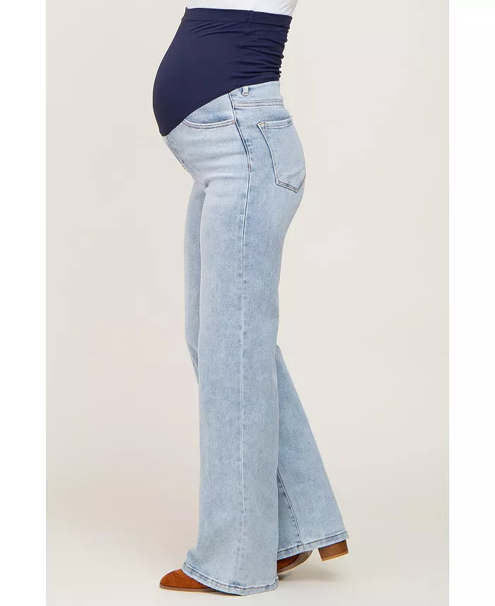Pinkblush Maternity Light Blue Wide Leg Jeans Women's Fashion Shoes & Accessories