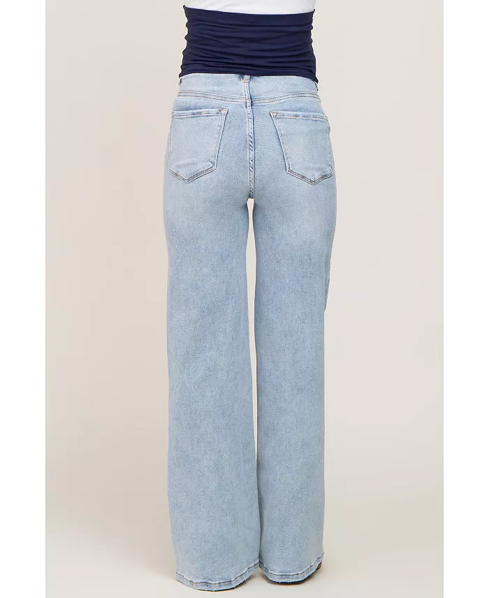 Pinkblush Maternity Light Blue Wide Leg Jeans Women's Fashion Shoes & Accessories