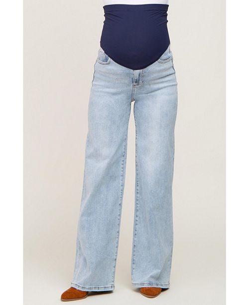Pinkblush Maternity Light Blue Wide Leg Jeans Women's Fashion Shoes & Accessories