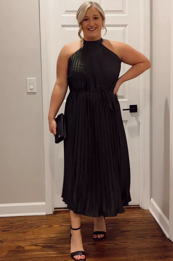 Pinkblush Maternity Olive Pleated Halter Dress Women's Fashion Shoes & Accessories