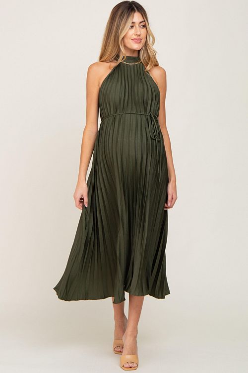 Pinkblush Maternity Olive Pleated Halter Dress Women's Fashion Shoes & Accessories