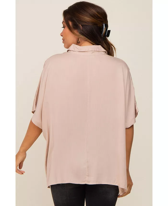 Pinkblush Maternity Taupe Button Up Dolman Short Sleeve Top Women's Fashion Shoes & Accessories
