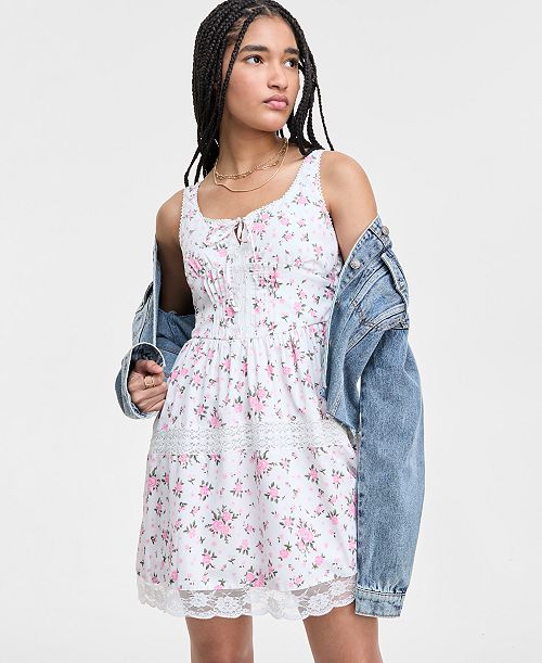 Planet Heart Juniors' Printed Sleeveless Corset Mini Dress Juniors'