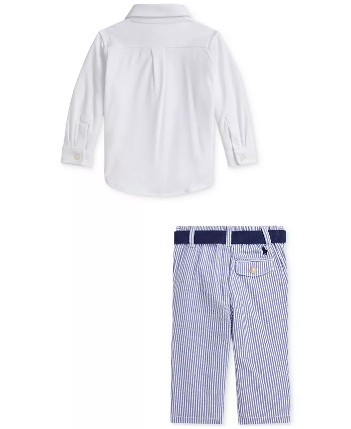 Polo Ralph Lauren Baby Boys Button-Down Shirt Belt & Seersucker Pants Set Kids