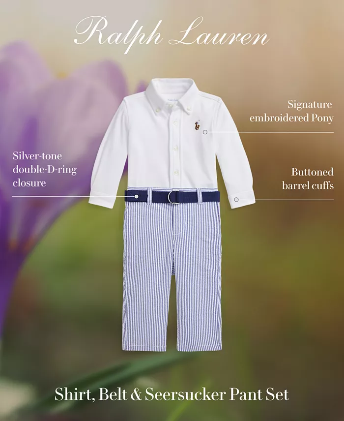Polo Ralph Lauren Baby Boys Button-Down Shirt Belt & Seersucker Pants Set Kids