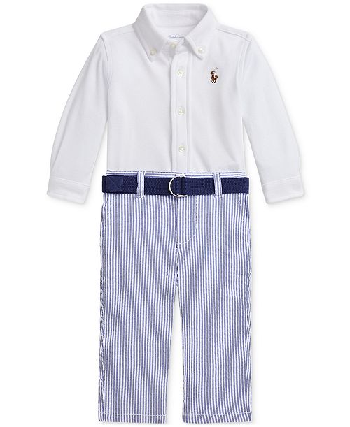 Polo Ralph Lauren Baby Boys Button-Down Shirt Belt & Seersucker Pants Set Kids