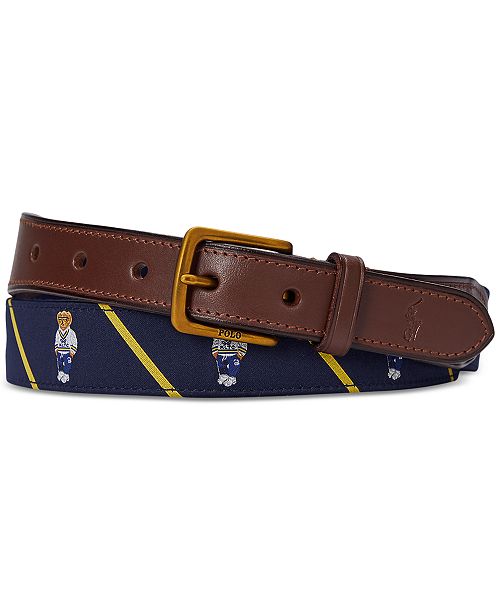 Polo Ralph Lauren Men's Polo Bear Leather-Trim Belt Men's Fashion & Accessories