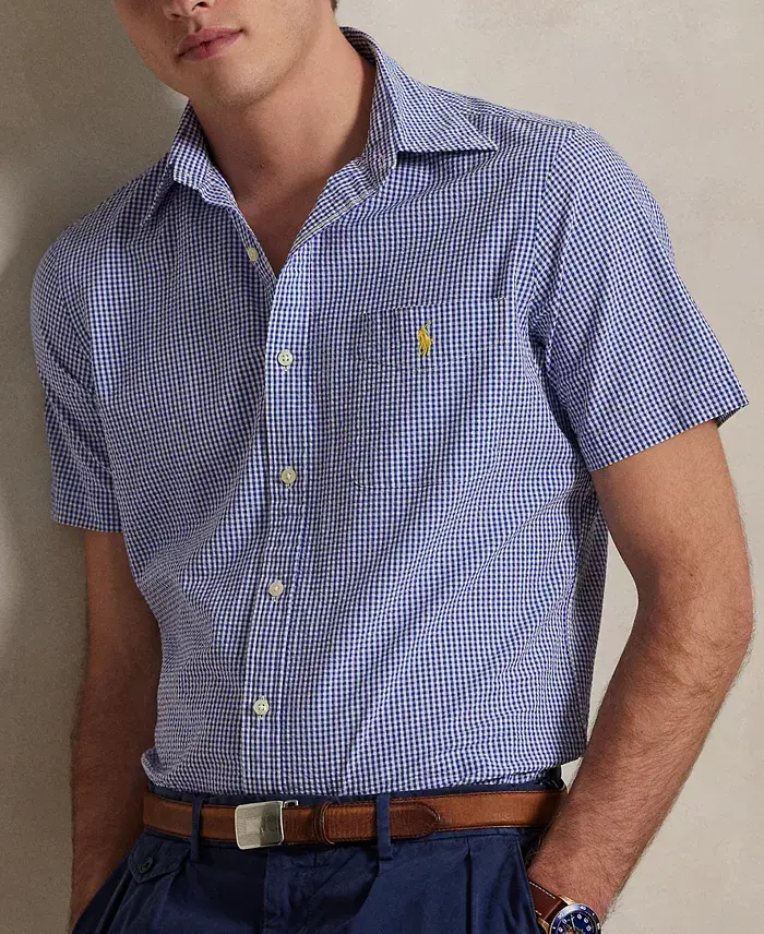 Polo Ralph Lauren Men's RL Prepster Classic-Fit Checked Seersucker Shirt Men's Fashion & Accessories